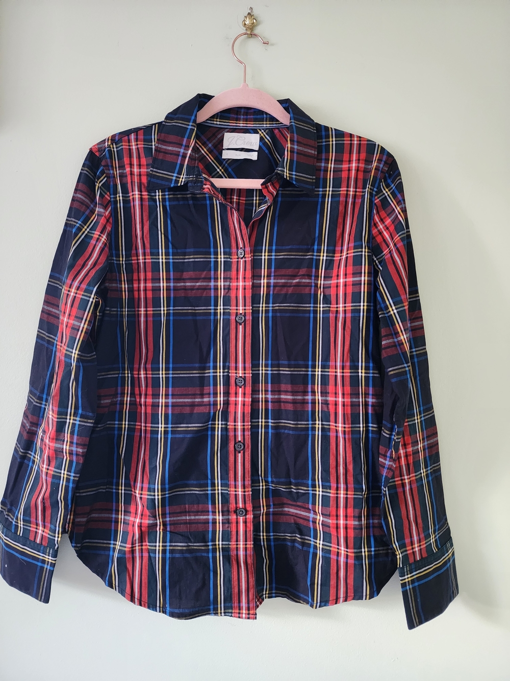 J. Crew Navy and Red Plaid Button-Down Shirt